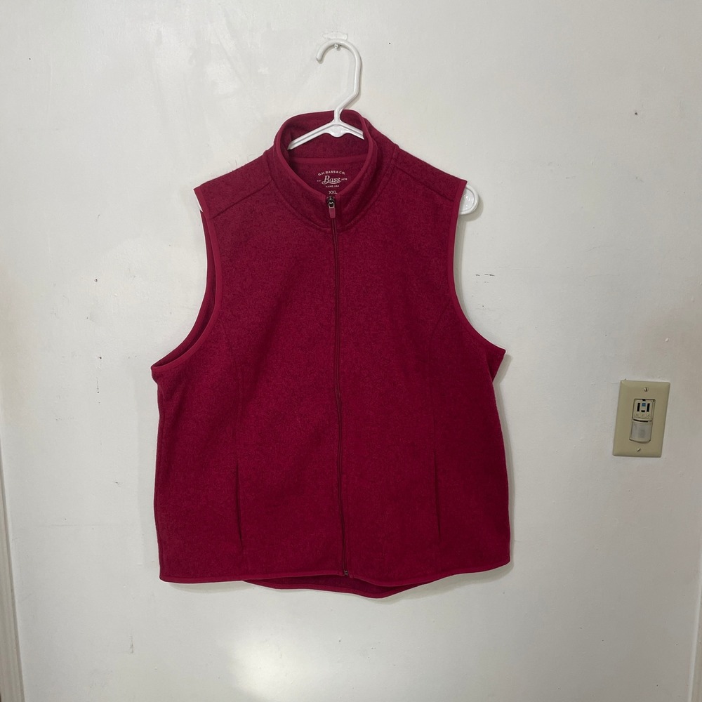 GH Bass & Co Womens XXL Magenta Pink Heathered Full Zip Fleece Vest Mock Neck